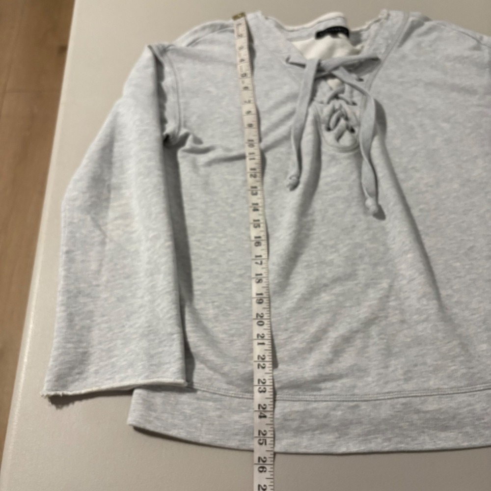 Sanctuary Grey Lace Up Sweatshirt Lace Up V Neck Relaxed Casual Top Large Comfy - Picture 5 of 11